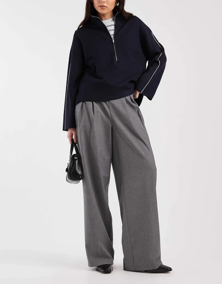 Широкие брюки Vero Moda с плиссировкой спереди светло-серого цвета medium gray melange