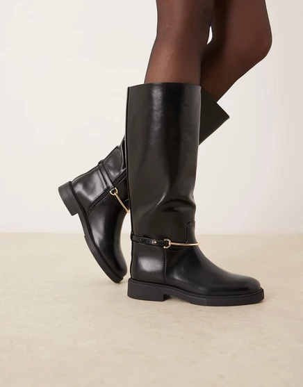Черные сапоги Cole на плоской подошве с отделкой от ASOS DESIGN black