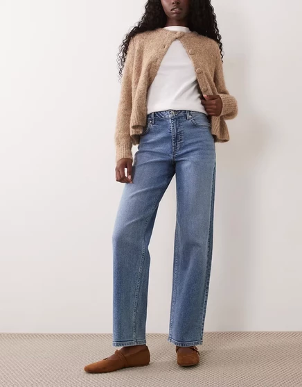 Женские джинсы Miss Selfridge прямого кроя, средне-синие