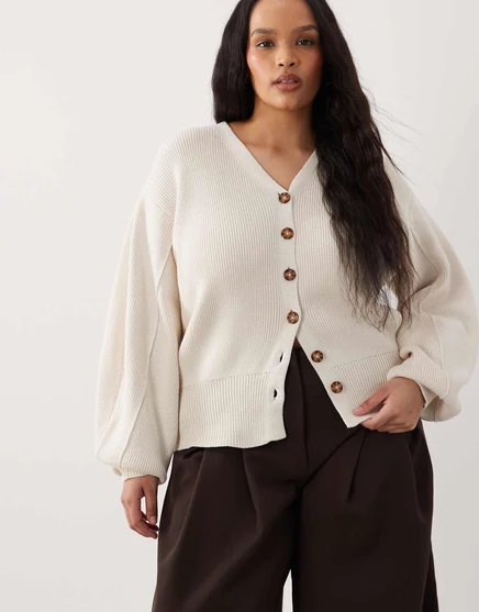 Кардиган с удлиненным рукавом ASOS DESIGN Curve кремового цвета cream
