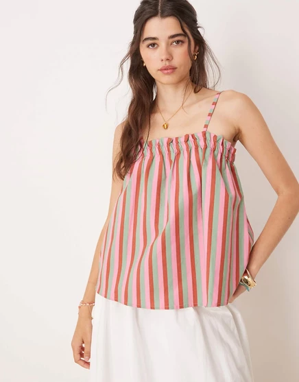 Облегающий топ-трапеция из льняной смеси ASOS DESIGN с розовыми полосками pink stripe