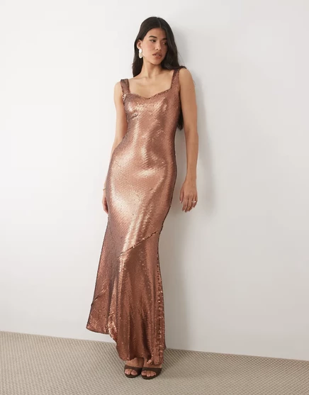 Женское платье Asos пайетки, открытая спина, коричневое