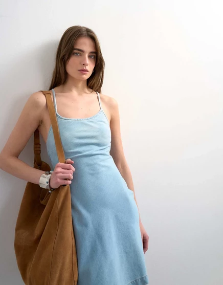 Женское платье Topshop мини на бретелях, голубое