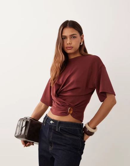 Женский топ ASOS Design с золотой отделкой, бордовый