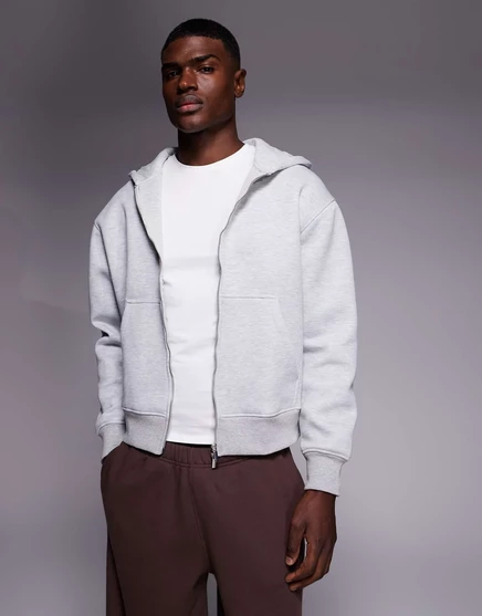 Облегающая толстовка свободного кроя на молнии от ASOS DESIGN из ткани цвета серого вереска в стиле скуба gray heather