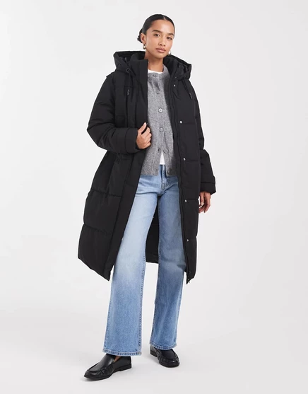 Удлиненное пуховое пальто Vero Moda Petite 2 в 1 со съемными рукавами черного цвета black