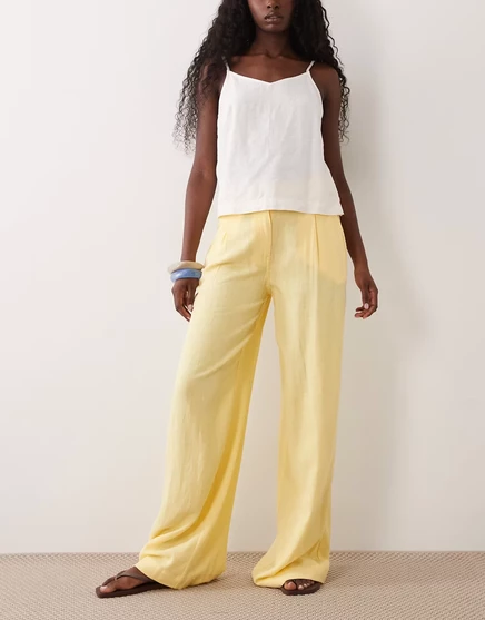 Женские брюки ASOS Design прямого кроя с льном, желтые