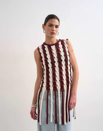 Женская вязаная майка topshop с косами и кистями, бордовая