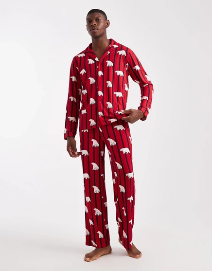 Мужская пижама Urban Threads комплект, в полоску, красная