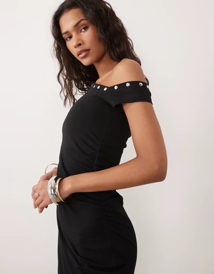 Женское миди-платье ASOS Design с открытыми плечами, черное