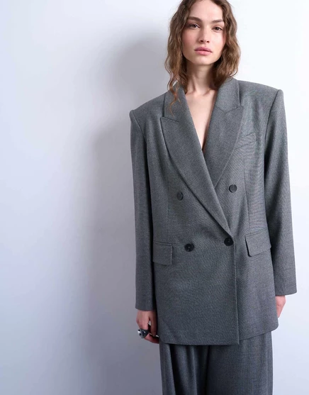 Женский двубортный пиджак TopShop 80s оверсайз, серый