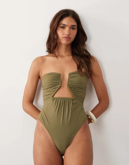 Купальник ASOS DESIGN paper touch с асимметричным вырезом зеленого цвета хаки