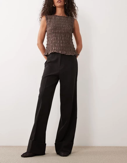 Женские широкие брюки Miss Selfridge с декоративным швом и отворотами, чёрные