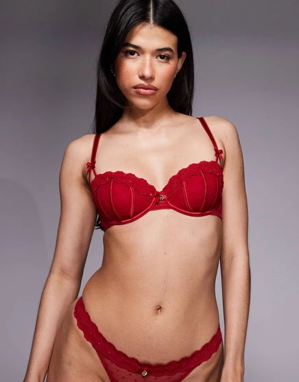 Кружевной бюстгальтер-балконет Boux Avenue Angelique heart красного цвета red