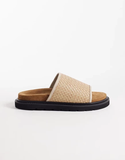 Босоножки Walk London Holly slide из темно-белой плетеной кожи темно-белого цвета