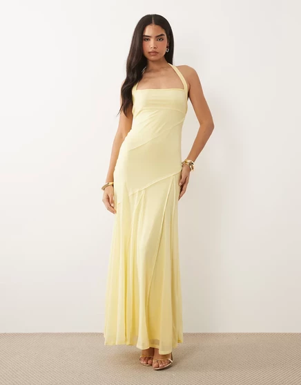 Женское макси-платье asos design шифоновое халтер, лимонное