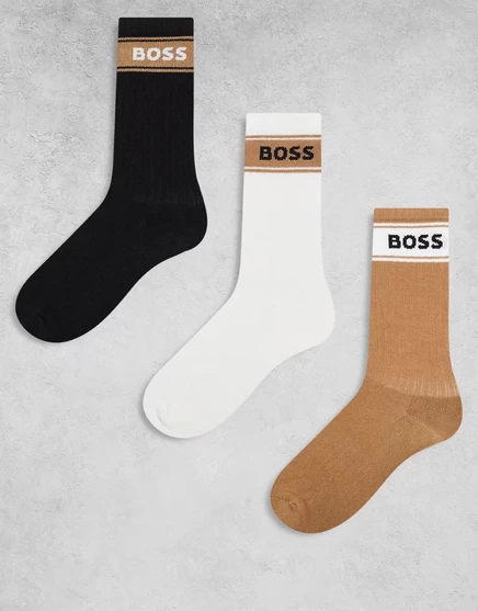 Мужские носки BOSS Bodywear 3 пары, черные/белые/коричневые