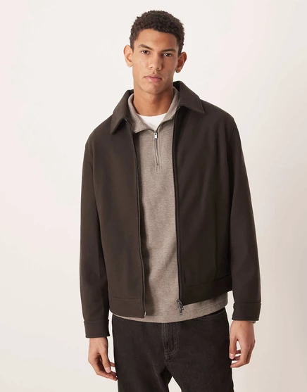 Коричневая куртка harrington с застежкой-молнией от Mango brown