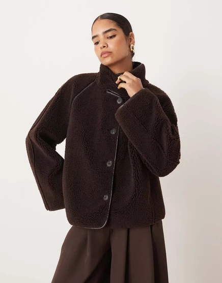 Женская двусторонняя куртка GINA TRICOT из борга, темно-коричневая