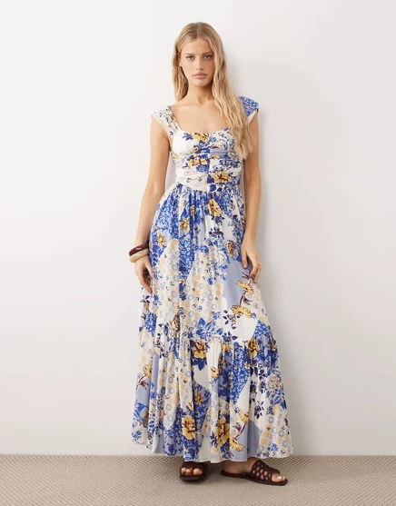 Женское макси-платье Free People корсет, бело-голубой