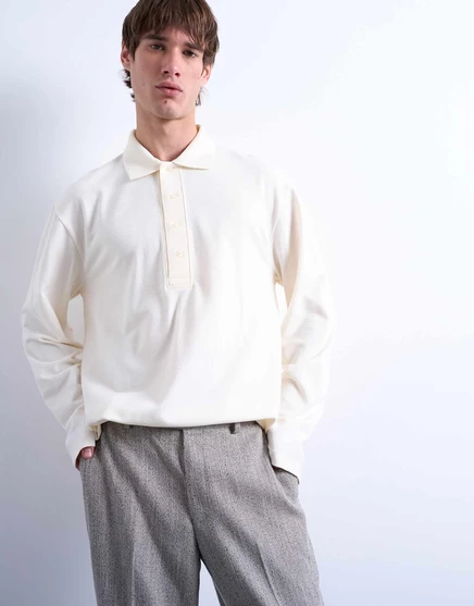 Мужское поло Topman с длинным рукавом, экрю