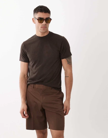 Облегающая футболка ASOS DESIGN regular fit из коричневого льна в демисезонном стиле