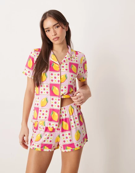 Женская пижама Urban Threads топ и шорты, розово-желтая