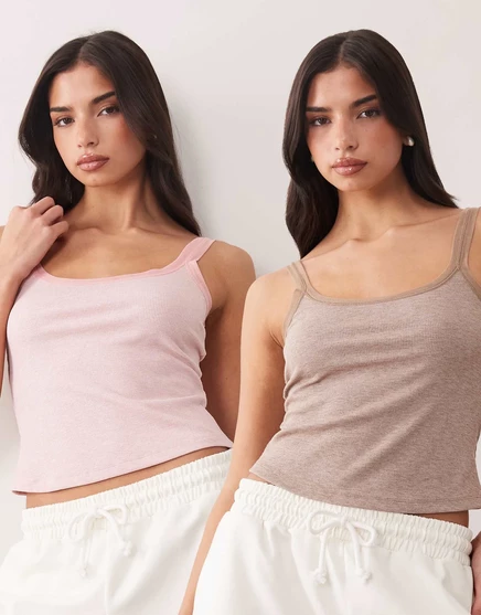 Женские пижамные майки ASOS Design 2 шт. с сеткой, розовая/шоколадная