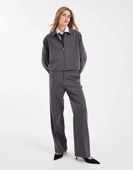 Широкие брюки Object из серого меланжа, сшитые на заказ, - часть комплекта medium gray melange
