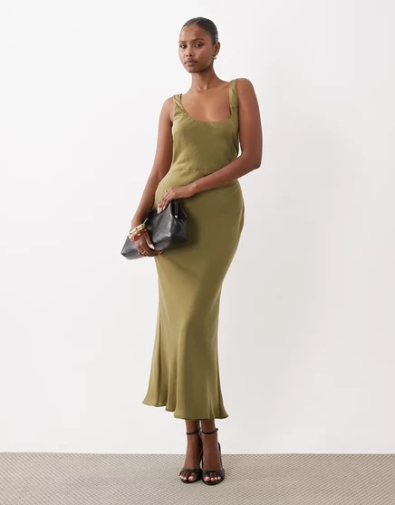 Женское платье ASOS Design midaxi сатиновое, оливковое