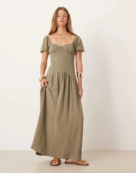 ДИЗАЙНЕРСКОЕ дневное платье ASOS с заниженной талией оливково-зеленого цвета olive green