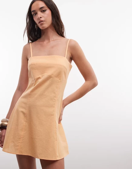 Женский мини-сарафан ASOS Design хлопок-лен, оранжевый
