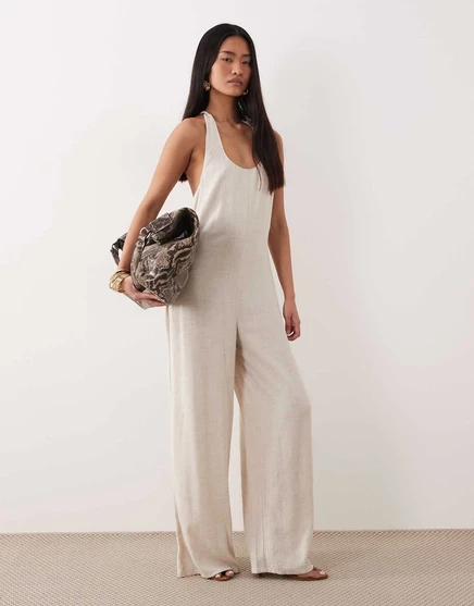 Женский комбинезон ASOS Design широкого кроя с перекрутом на спине, песочный