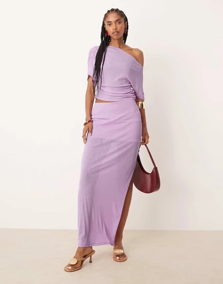 Полупрозрачная юбка макси с разрезом по бокам от ASOS DESIGN mix &match сиреневого цвета lilac