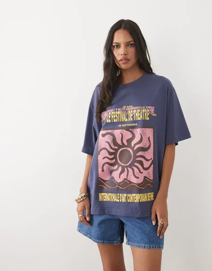 Женская футболка ASOS Design оверсайз с принтом, голубая