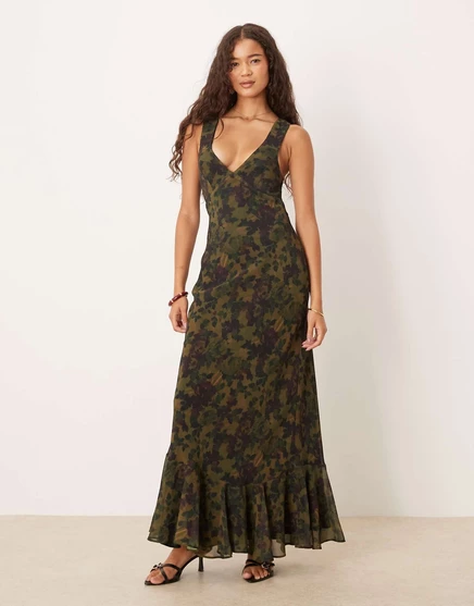  Платье макси ASOS DESIGN с цветочным принтом green floral