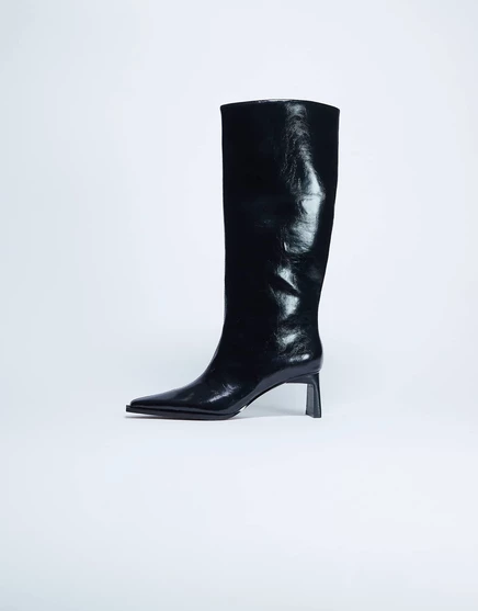 Черные сапоги до колена с острым носком Topshop Talia  black