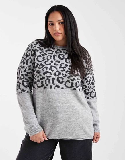 Свитер ONLY Curve с животным принтом серого цвета light gray
