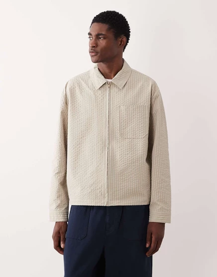 ДИЗАЙНЕРСКАЯ текстурированная куртка harrington от ASOS в цвете stone stone