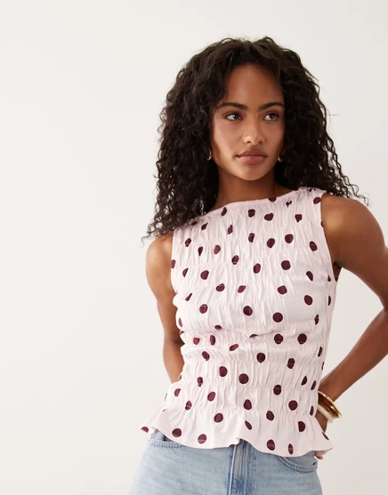 Женский топ ASOS Design с присборкой, розовый в горох