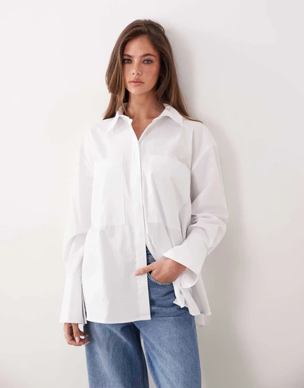 ДИЗАЙНЕРСКАЯ рубашка ASOS из поплина А-силуэта с широким рукавом белого цвета
