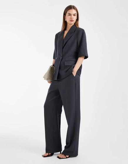 Широкие брюки Vero Moda со средней посадкой темно-вересково-серого цвета - часть комплекта dark grey mel