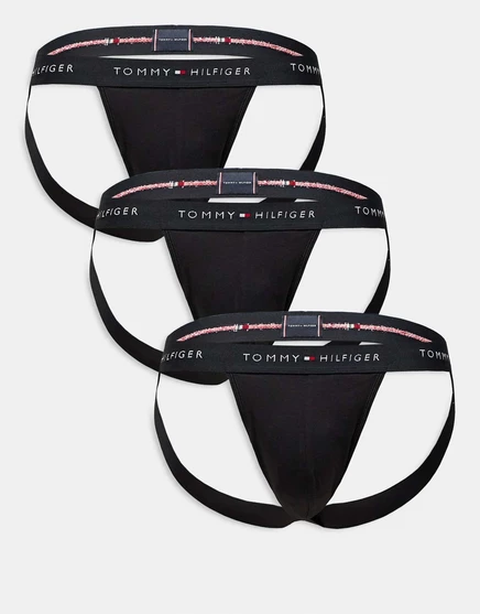 Мужские джокстрэпы Tommy Hilfiger 3 шт. хлопковые, черные