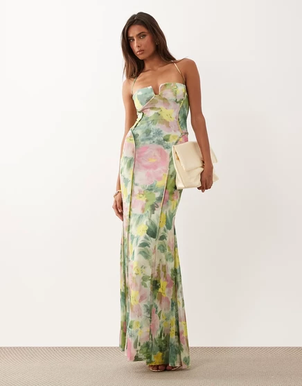 Женское макси-платье ASOS Design, зеленый цветочный