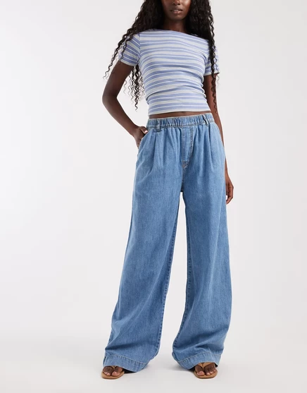 Дизайнерские джинсы ASOS с широкими штанинами темносинего цвета midwash blue
