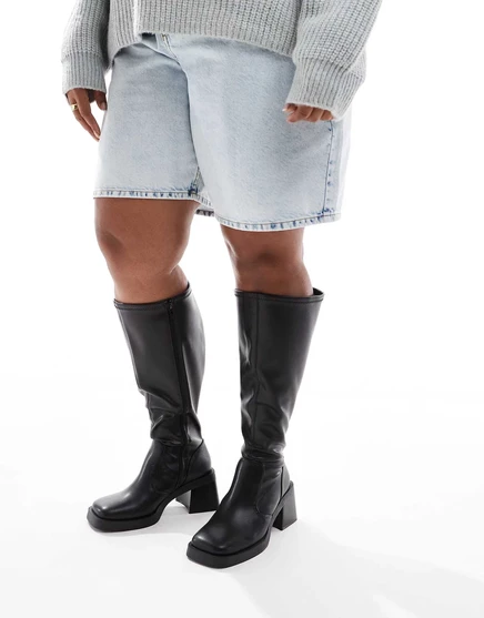 Черные ботфорты ASOS DESIGN Curve Charlotte на высоком каблуке black