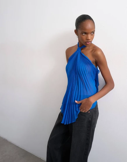 Топ на бретелях Topshop knot из плиссированной ткани кобальтово-синего цвета