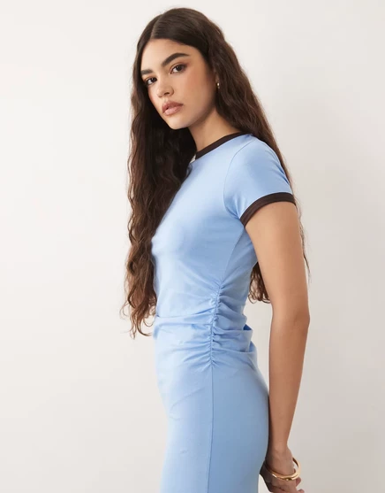 Женское миди-платье ASOS с контрастной отделкой, голубое