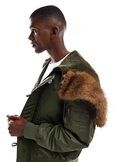 ДИЗАЙНЕРСКАЯ куртка-бомбер MA1 оверсайз от ASOS с капюшоном из искусственного меха цвета хаки green