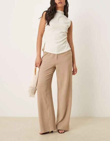 Непринужденные брюки прямого кроя от ASOS DESIGN из льна цвета мокко mocha